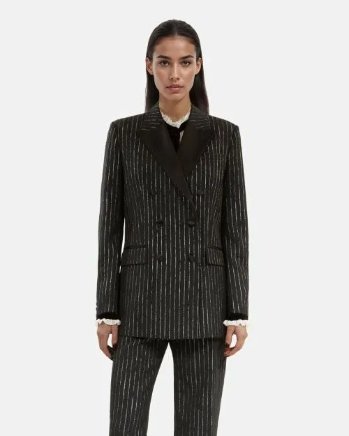 Women Tailoring The Kooples Black Striped Suit Jacket Black