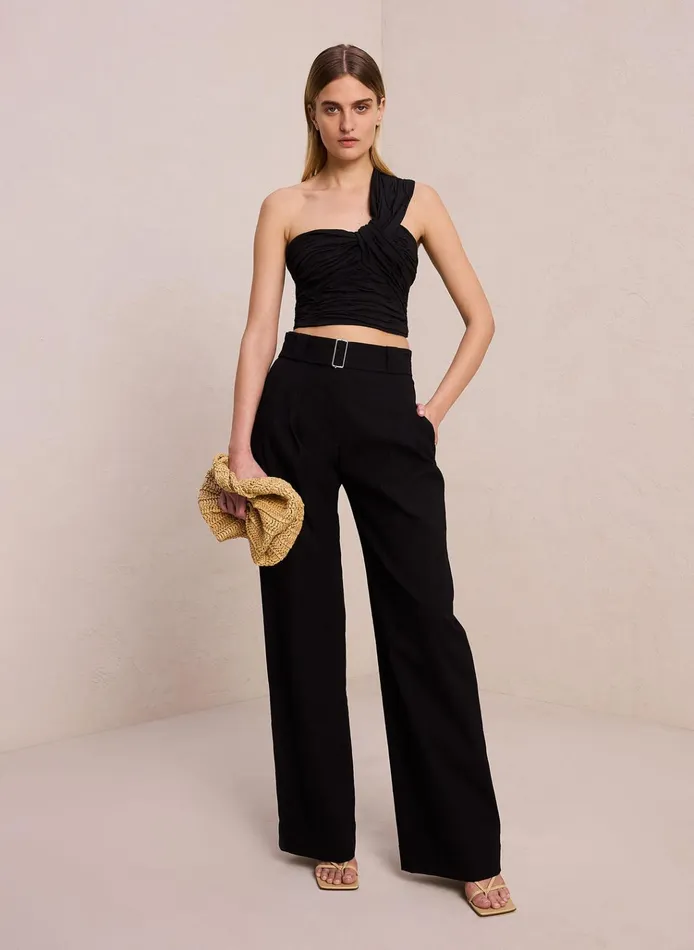 Women Tees and Tanks ALC Apollo Linen Top Black