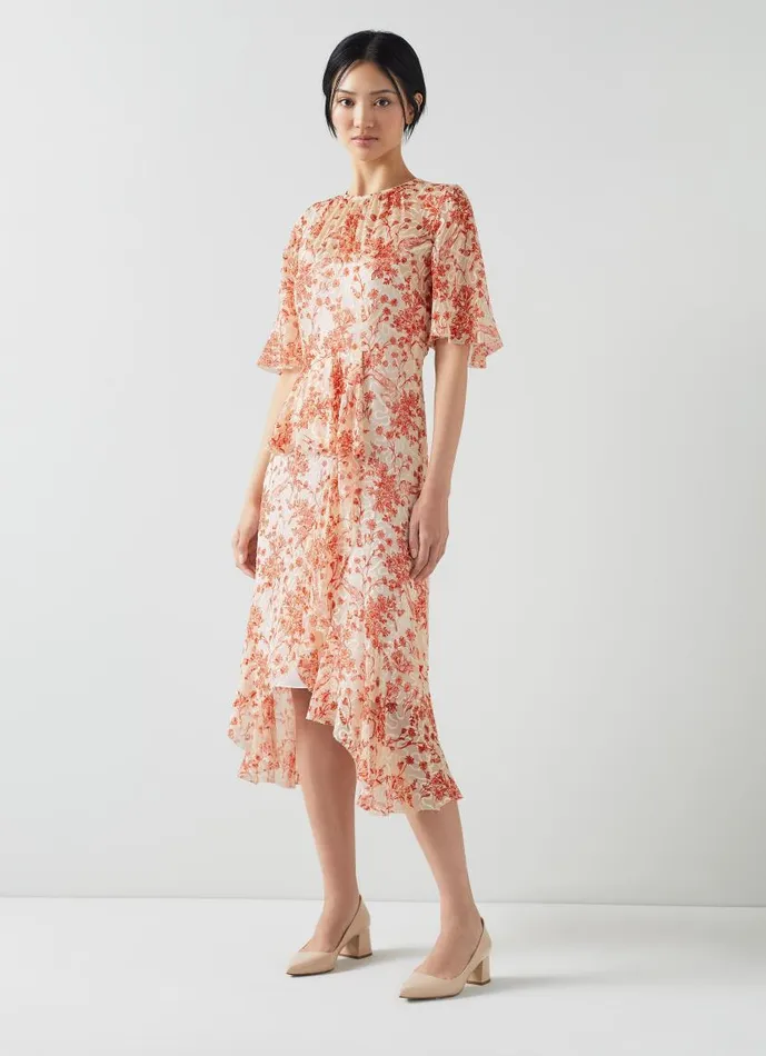 Women Thea SilkViscose Devor Toile Print Dress Red LKBennett Dresses