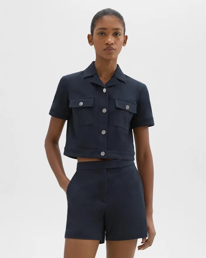 Women Theory Blazers Jackets ShortSleeve Military Shirt In Neoteric Twill Dark Navy Women Theory Blazers Jackets ShortSleeve Military Shirt In Neoteric Twill Dark Navy