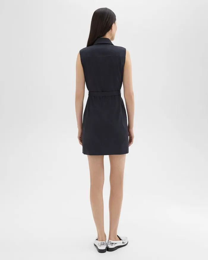 Women Theory Dresses Belted Military Dress In Stretch Linen Concord