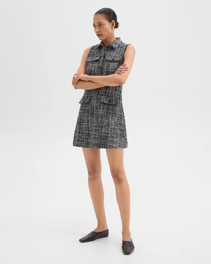 Women Theory Dresses Military Mini Dress In Meacutelange Tweed Black Multi