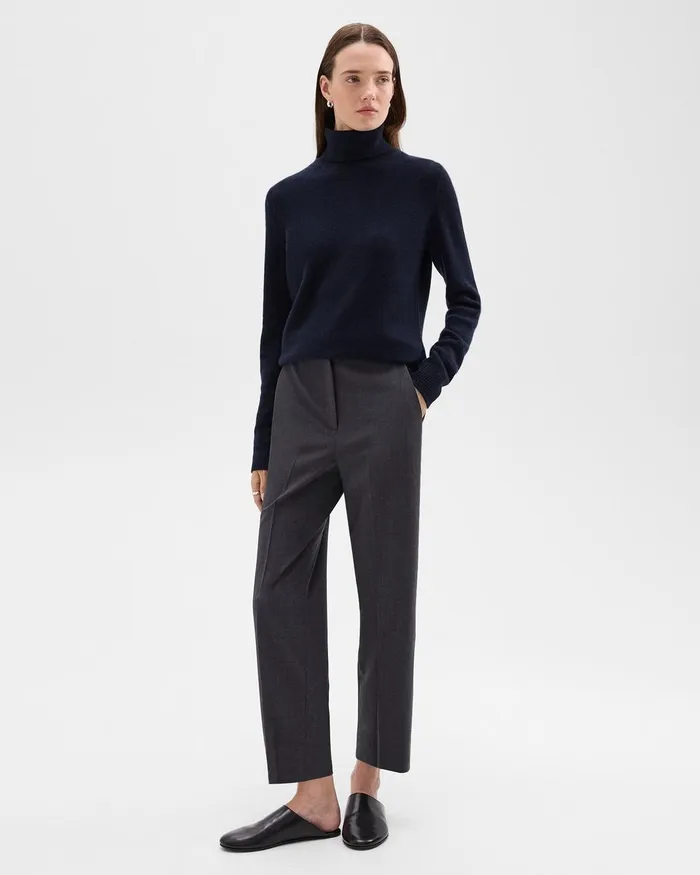Women Theory Pants HighWaist StraightLeg Pant In Good Wool Charcoal Melange
