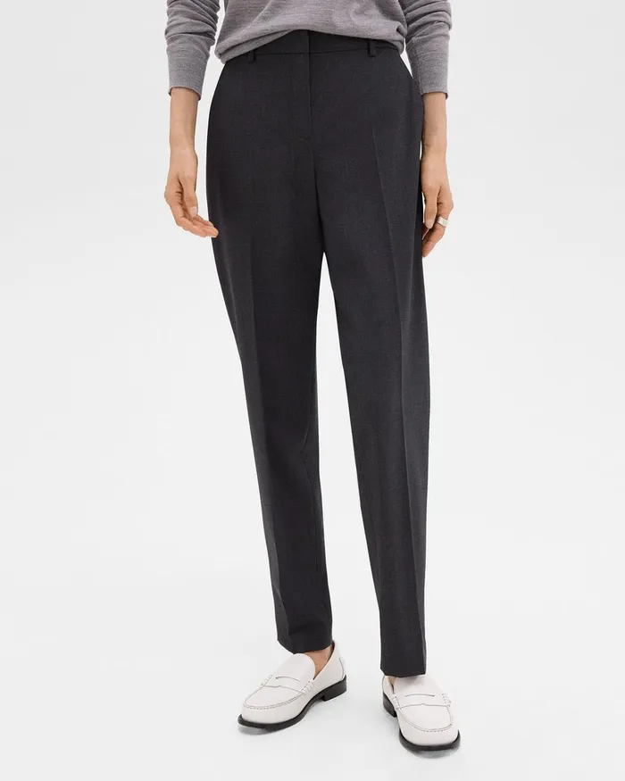 Women Theory Pants Treeca Full Length Pant In Good Wool Charcoal Melange