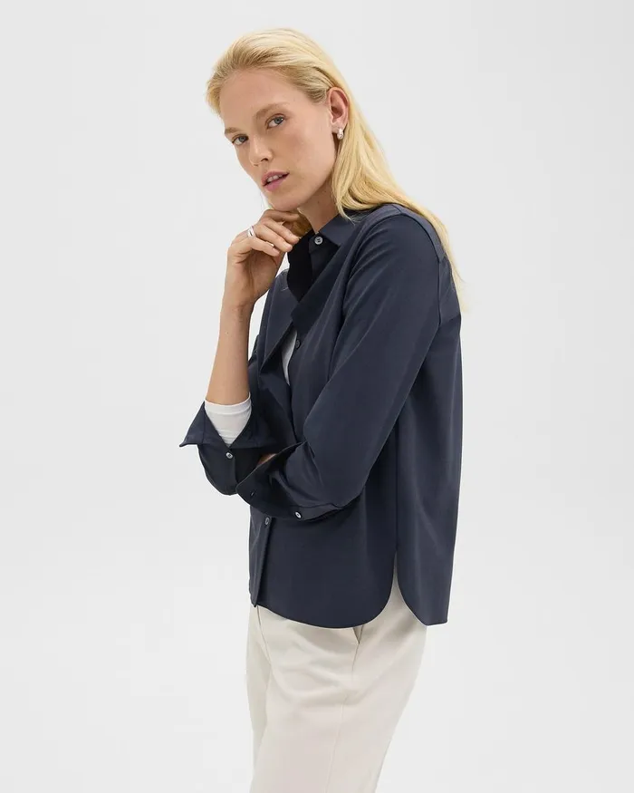 Women Theory Tops Straight Shirt In Good Wool Nocturne Navy