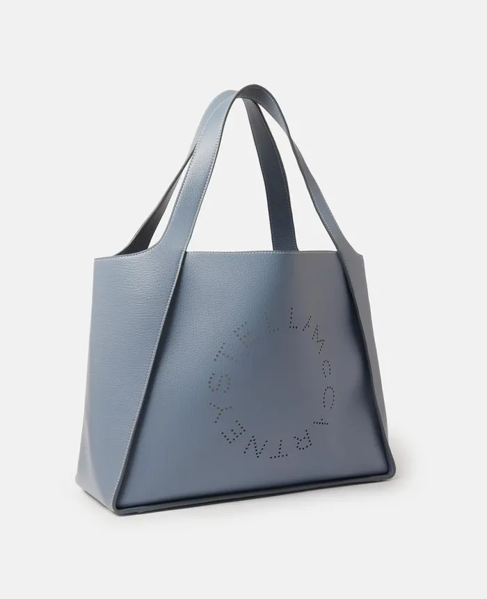 Women TopHandle Bags Stella McCartney Logo Grainy Alter Mat Tote Bag Sky Blue