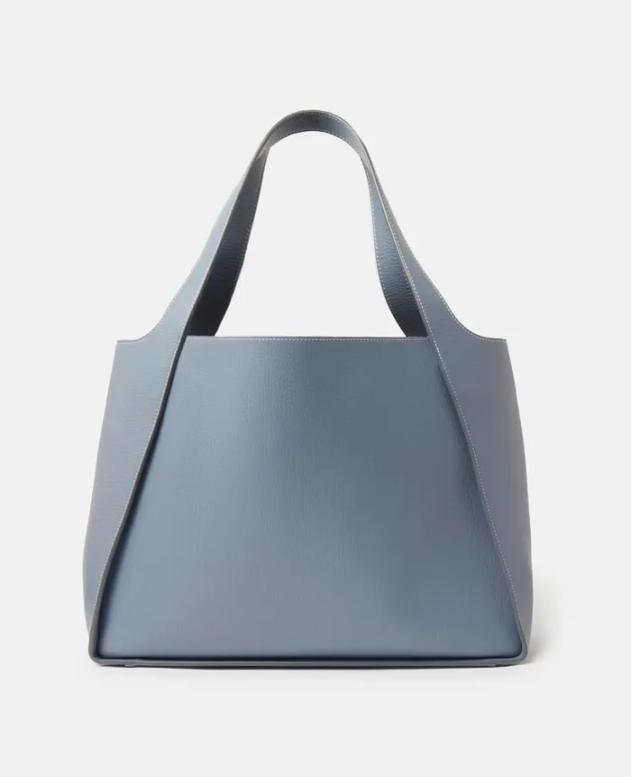 Women TopHandle Bags Stella McCartney Logo Grainy Alter Mat Tote Bag Sky Blue