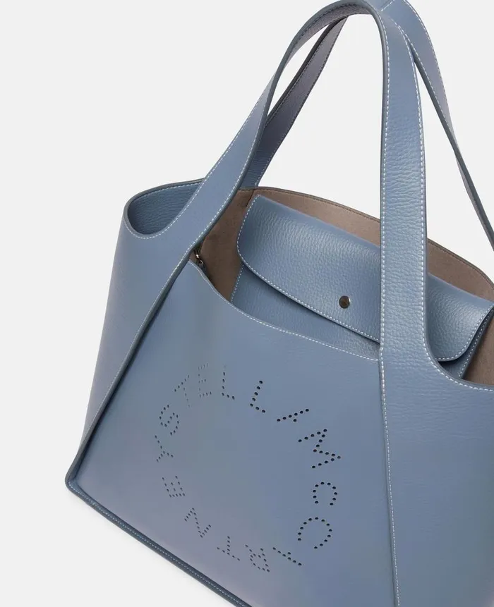 Women TopHandle Bags Stella McCartney Logo Grainy Alter Mat Tote Bag Sky Blue