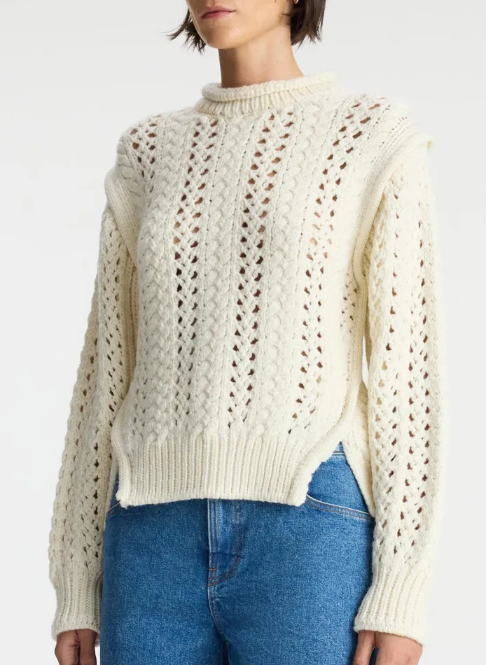 Women Tops ALC Chandler Cotton Cable Sweater Off White