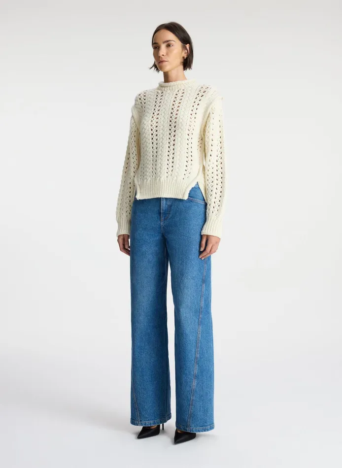 Women Tops ALC Chandler Cotton Cable Sweater Off White
