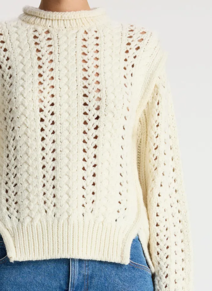 Women Tops ALC Chandler Cotton Cable Sweater Off White