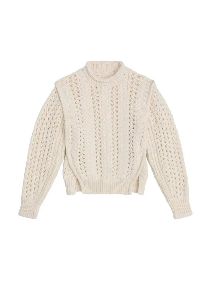 Women Tops ALC Chandler Cotton Cable Sweater Off White