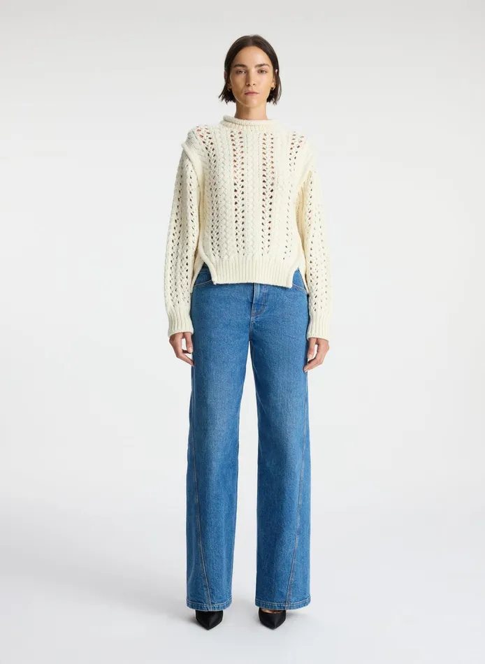 Women Tops ALC Chandler Cotton Cable Sweater Off White