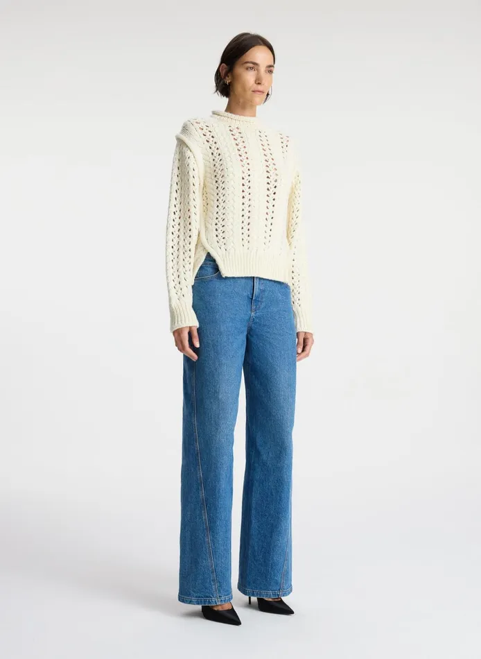 Women Tops ALC Chandler Cotton Cable Sweater Off White