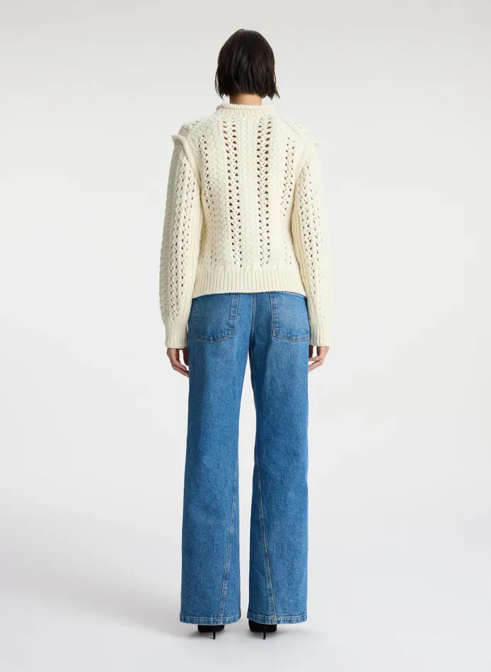 Women Tops ALC Chandler Cotton Cable Sweater Off White