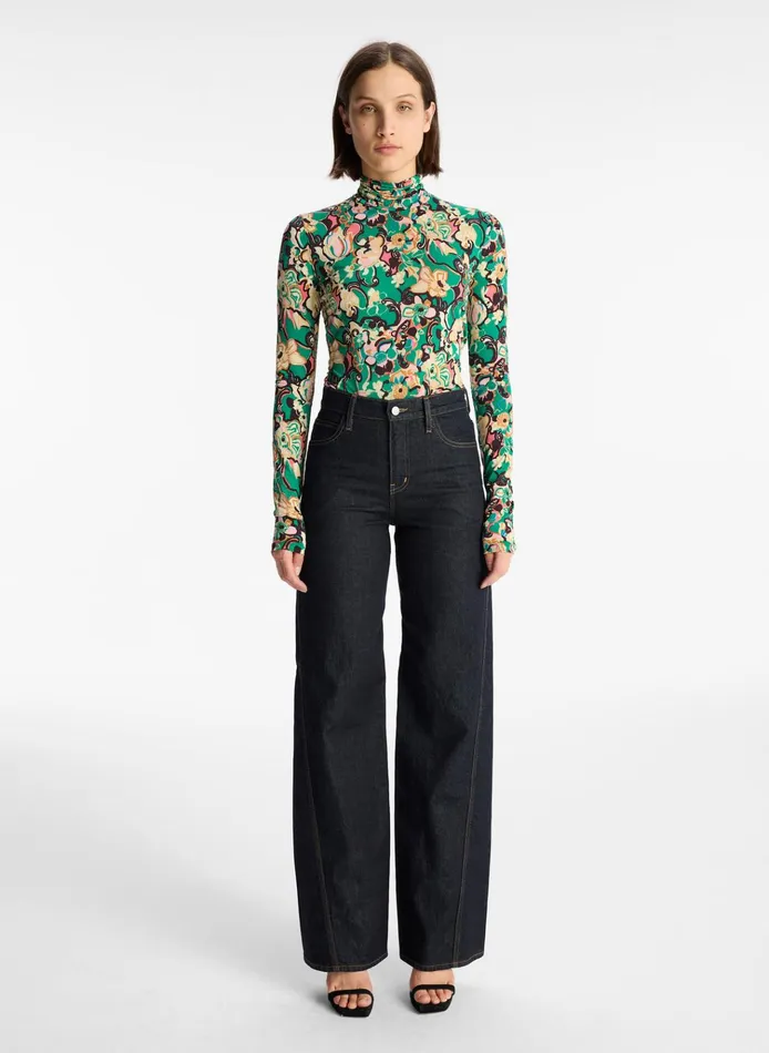 Women Tops ALC James Mock Neck Top Emerald Multi