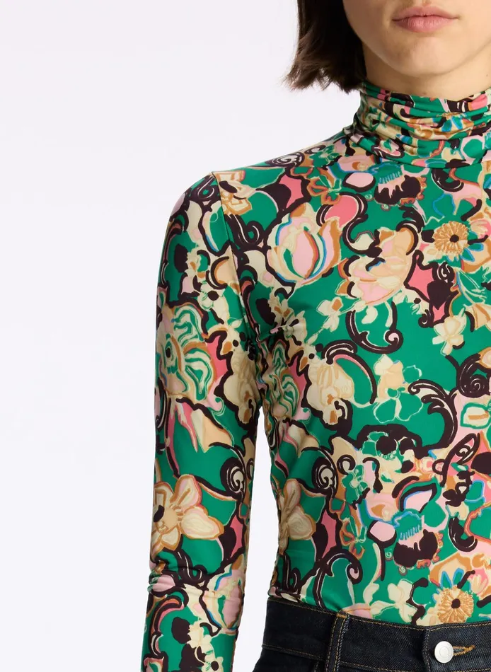Women Tops ALC James Mock Neck Top Emerald Multi