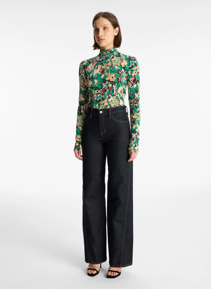 Women Tops ALC James Mock Neck Top Emerald Multi