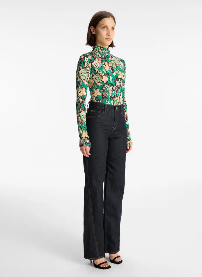 Women Tops ALC James Mock Neck Top Emerald Multi