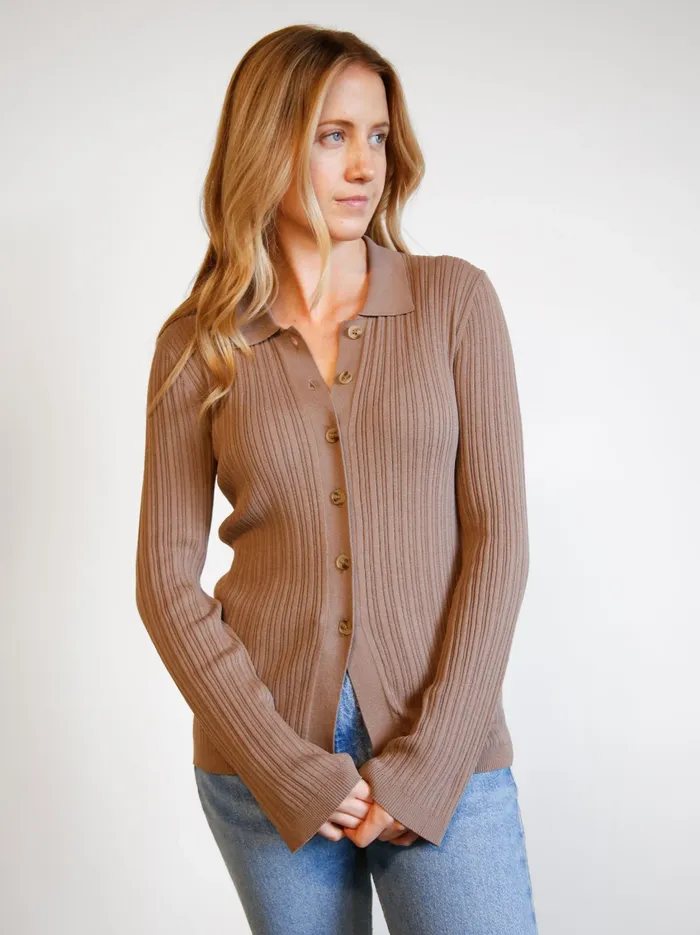 Women Tops Able Serena RibKnit Cardigan Driftwood