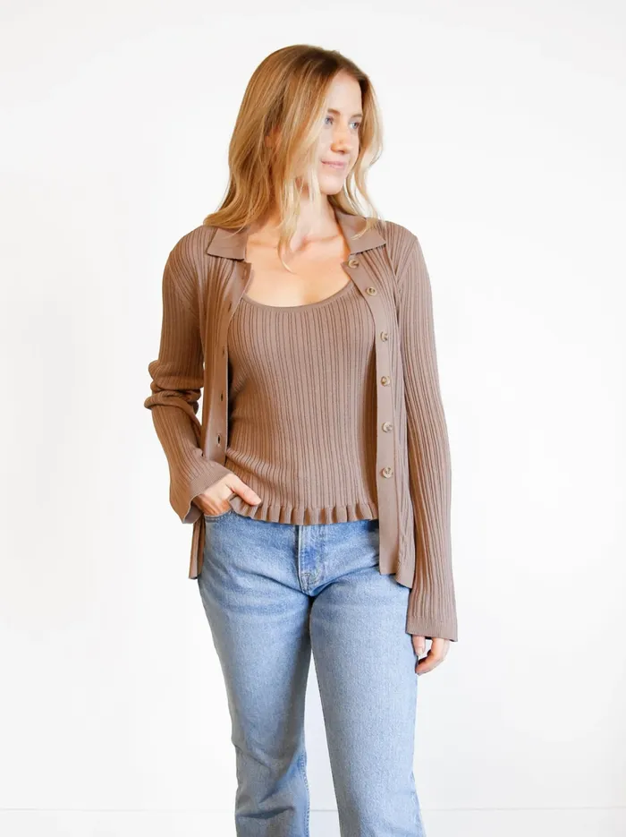 Women Tops Able Serena RibKnit Cardigan Driftwood