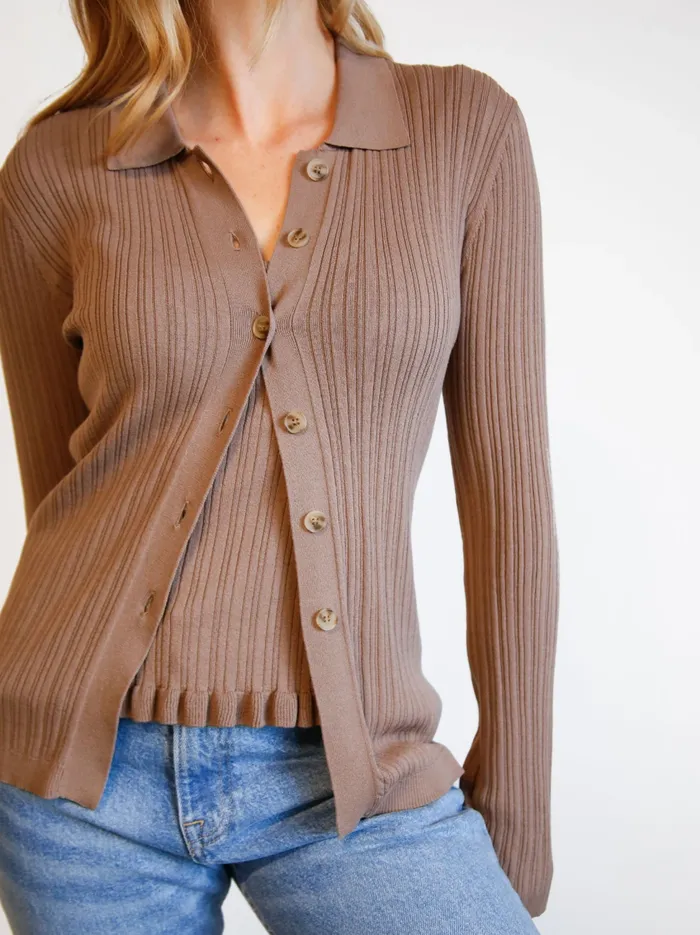 Women Tops Able Serena RibKnit Cardigan Driftwood