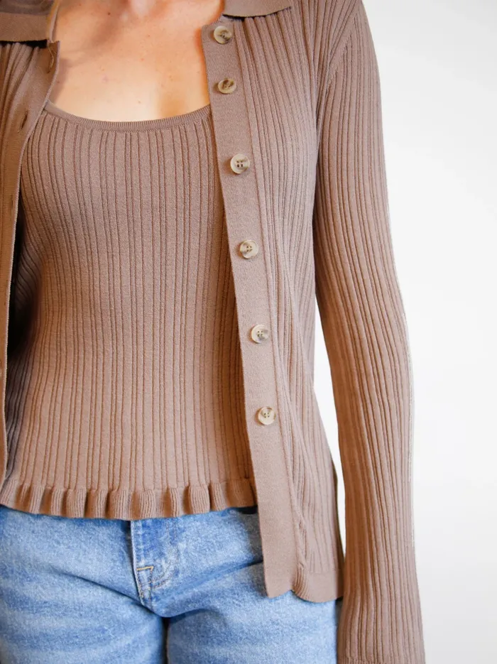 Women Tops Able Serena RibKnit Cardigan Driftwood