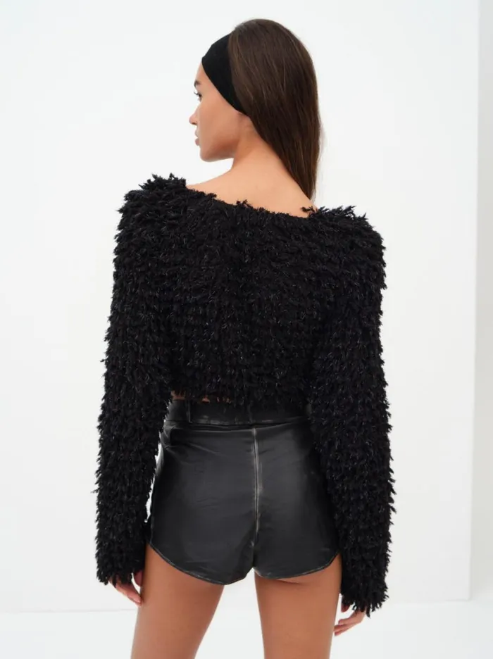Women Tops For Love and Lemons June Cropped Sweater Black Women Tops For Love and Lemons June Cropped Sweater Black