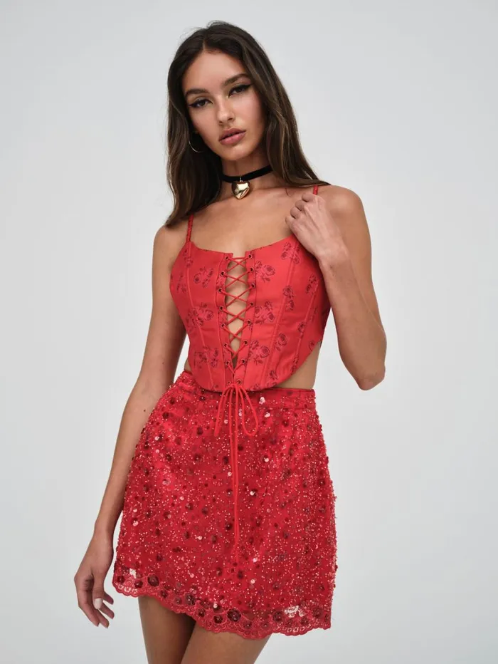 Women Tops For Love and Lemons Lillian Corset Top Red