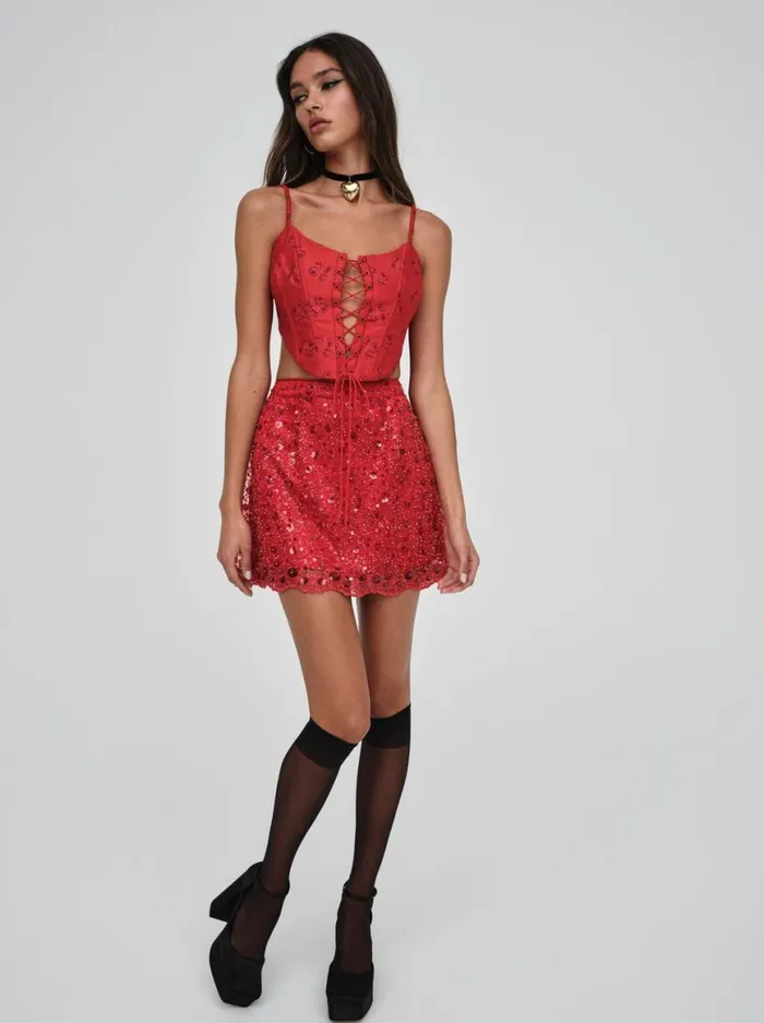 Women Tops For Love and Lemons Lillian Corset Top Red
