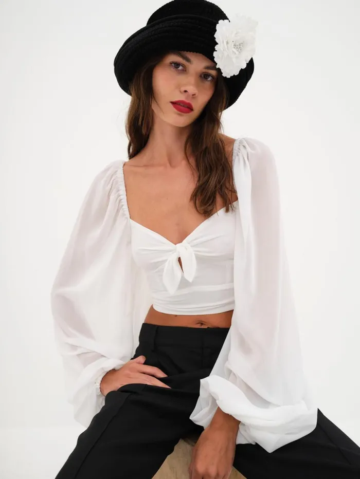 Women Tops For Love and Lemons Trisha Crop Top White