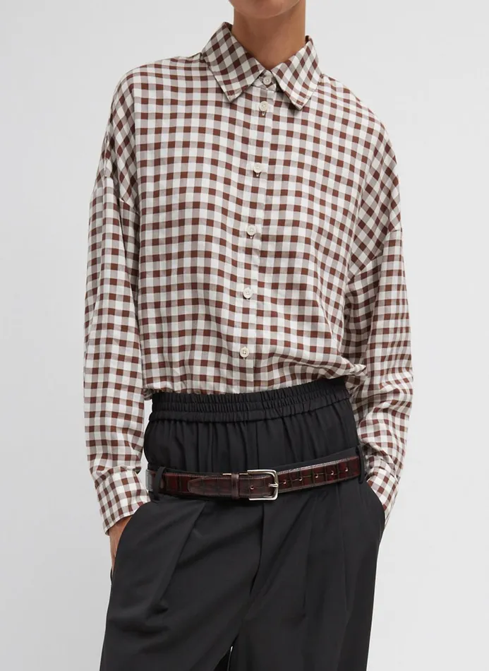 Women Tops Tibi Gingham Drape Oversized Shirt Brown Multi