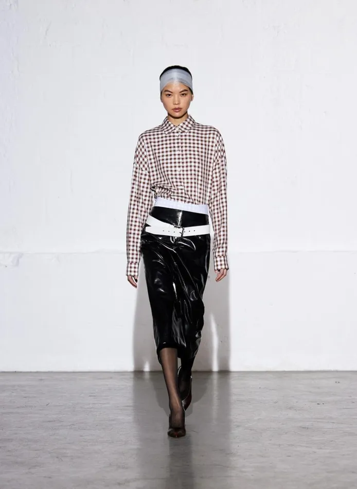 Women Tops Tibi Gingham Drape Oversized Shirt Brown Multi