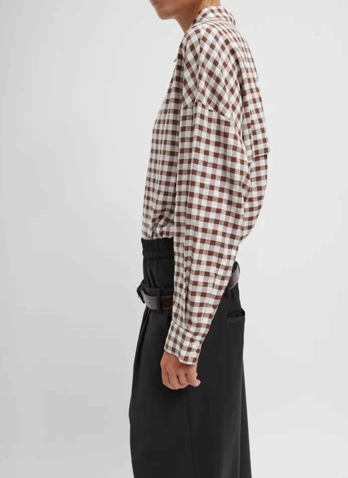 Women Tops Tibi Gingham Drape Oversized Shirt Brown Multi