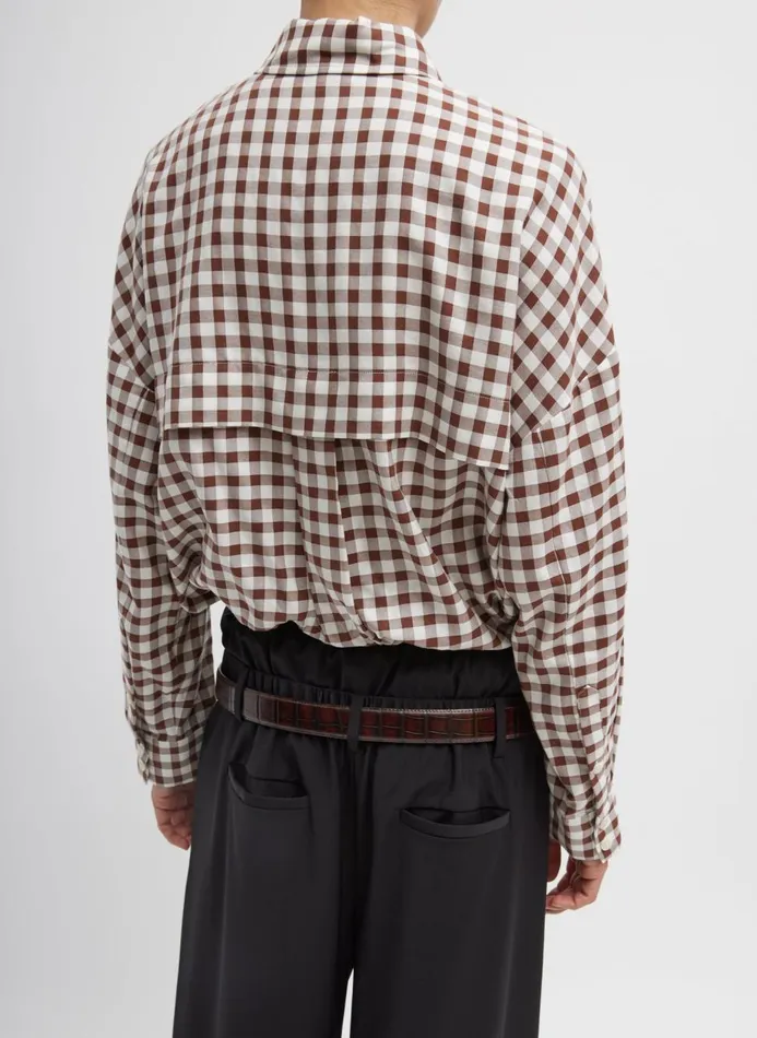 Women Tops Tibi Gingham Drape Oversized Shirt Brown Multi
