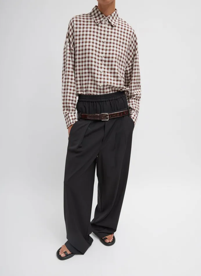 Women Tops Tibi Gingham Drape Oversized Shirt Brown Multi