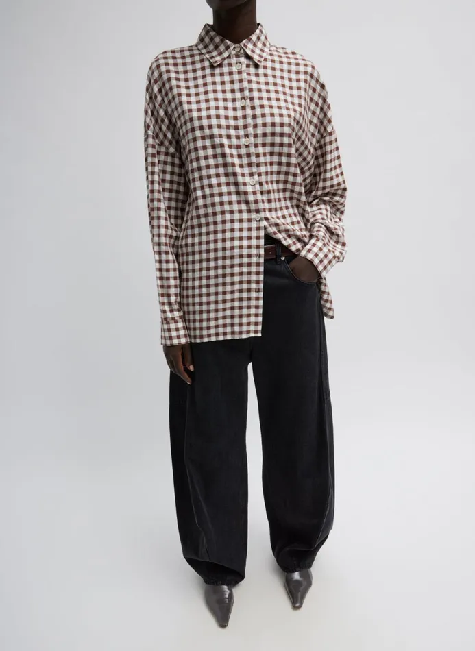 Women Tops Tibi Gingham Drape Oversized Shirt Brown Multi