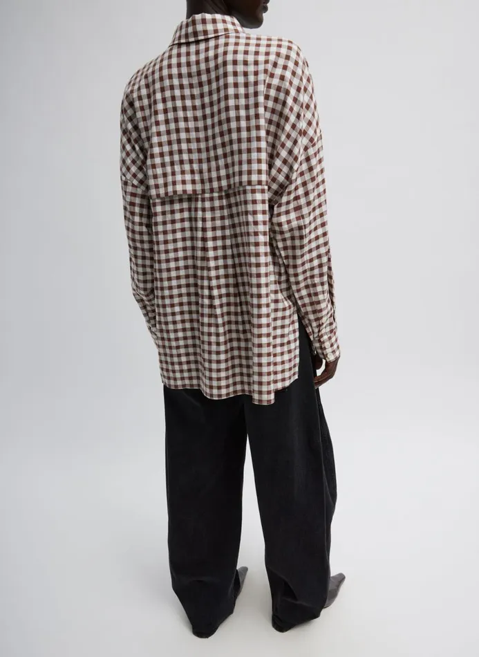 Women Tops Tibi Gingham Drape Oversized Shirt Brown Multi
