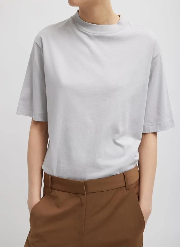 Women Tops Tibi Mock Neck Unisex TShirt Greystone