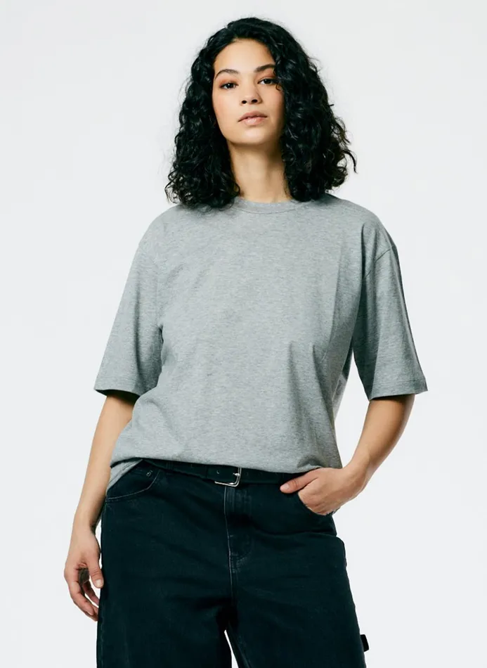 Women Tops Tibi Mock Neck Unisex TShirt Heather Grey