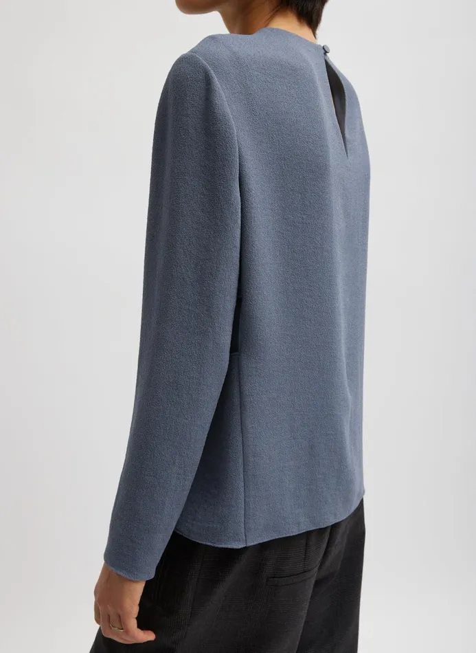 Women Tops Tibi Pebble Sable Paneled Long Sleeve Top Chrome Grey
