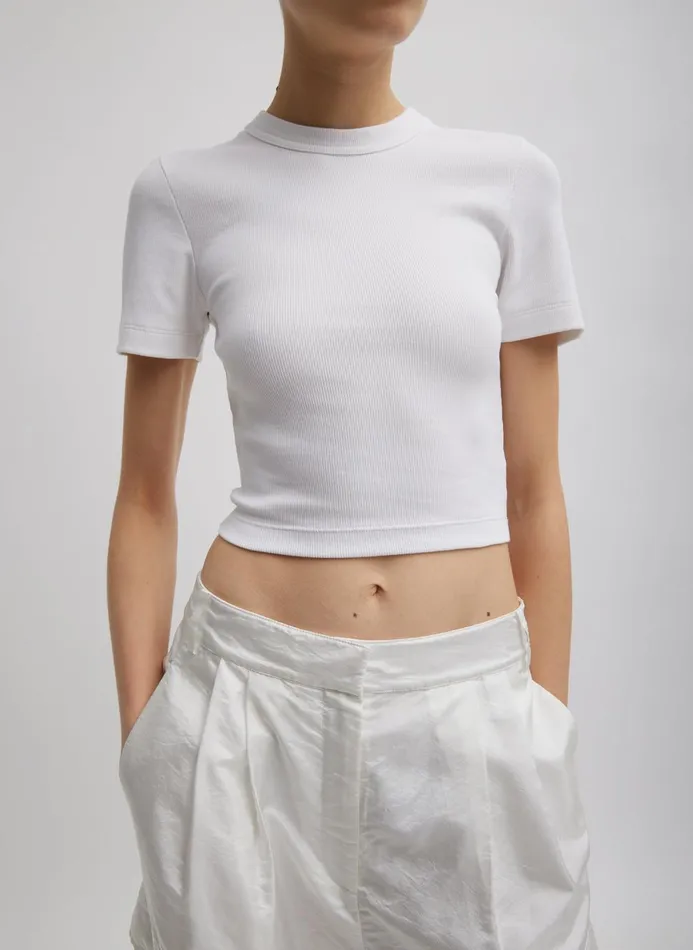 Women Tops Tibi Ribbed Cropped Baby TShirt White