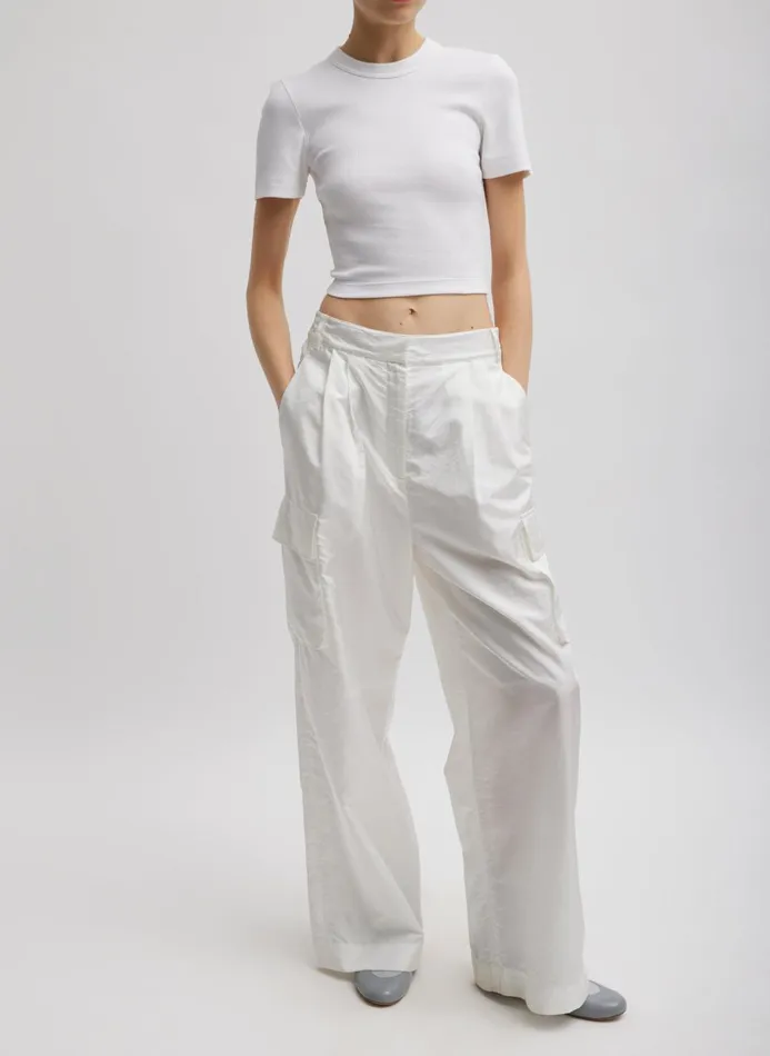 Women Tops Tibi Ribbed Cropped Baby TShirt White