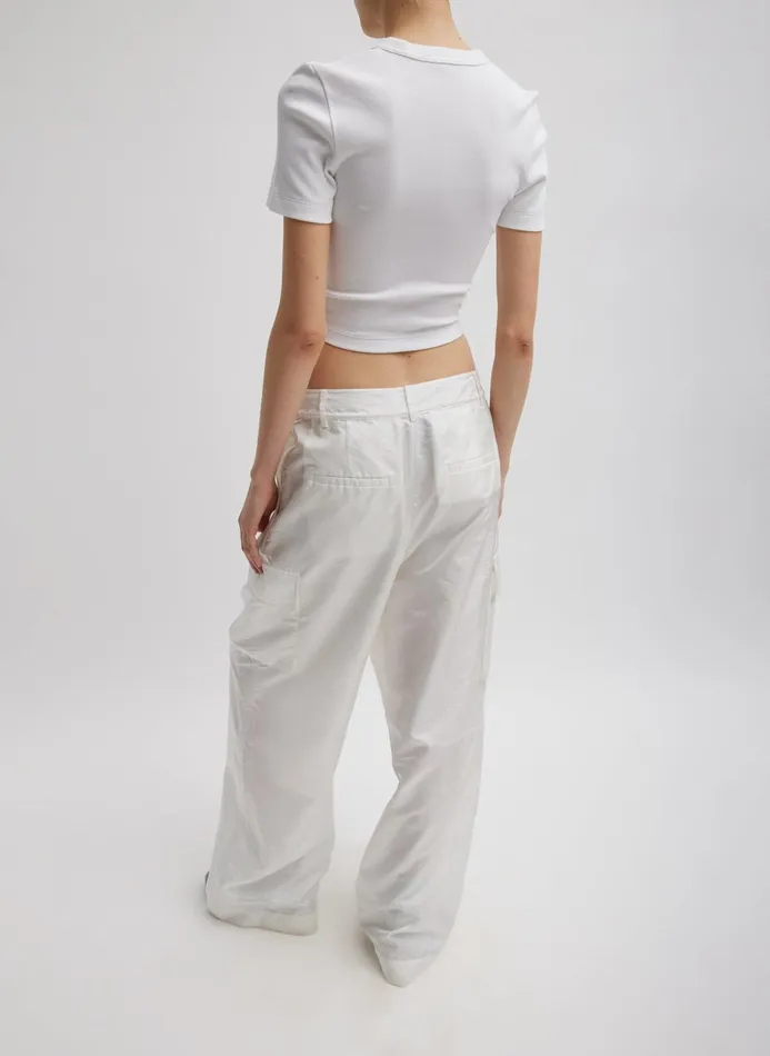 Women Tops Tibi Ribbed Cropped Baby TShirt White