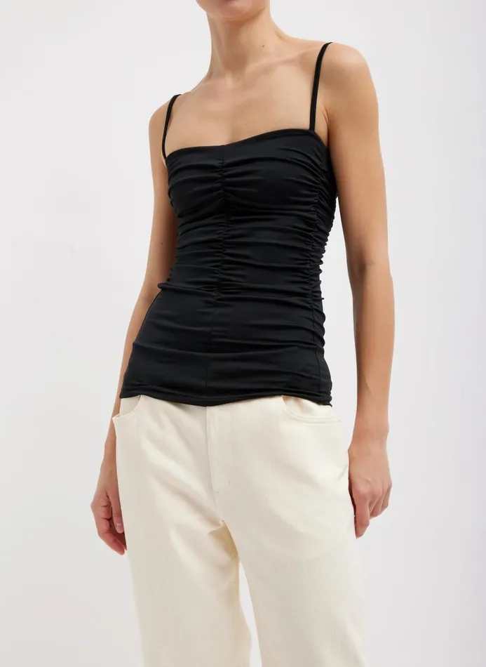 Women Tops Tibi Stretch Light Weight Tech Knit Shirred Cami Black