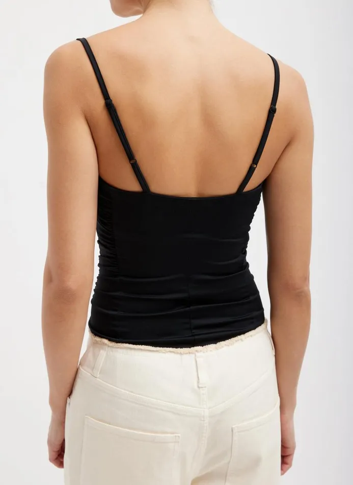 Women Tops Tibi Stretch Light Weight Tech Knit Shirred Cami Black