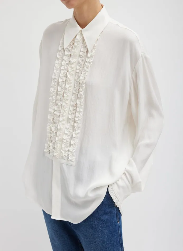 Women Tops Tibi Winter Acetate Easy Tuxedo Shirt White