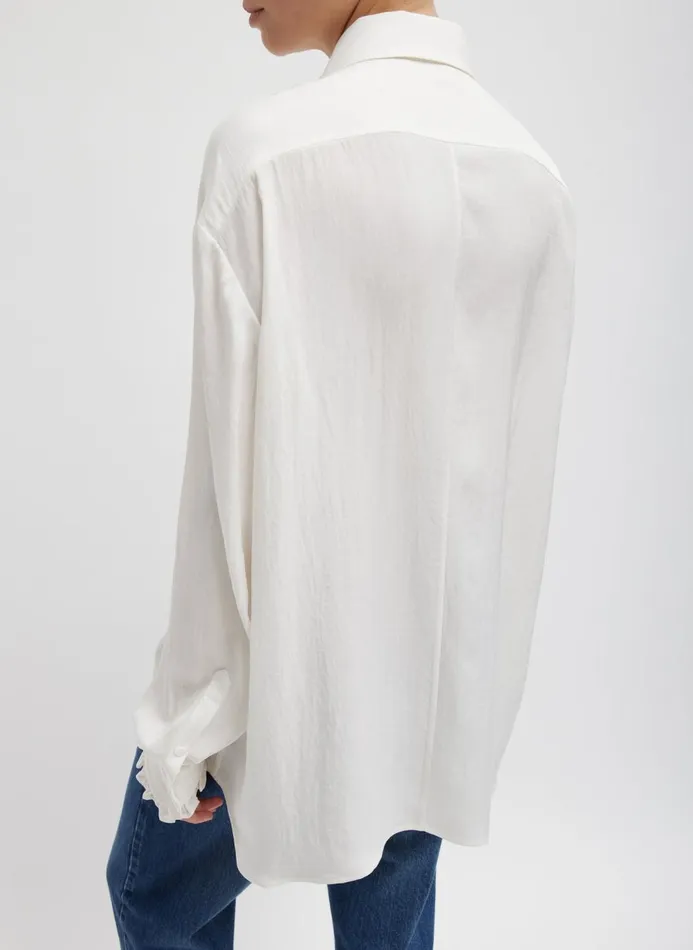 Women Tops Tibi Winter Acetate Easy Tuxedo Shirt White