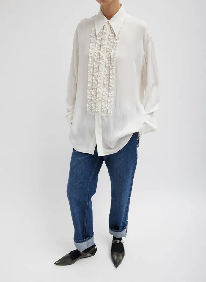 Women Tops Tibi Winter Acetate Easy Tuxedo Shirt White