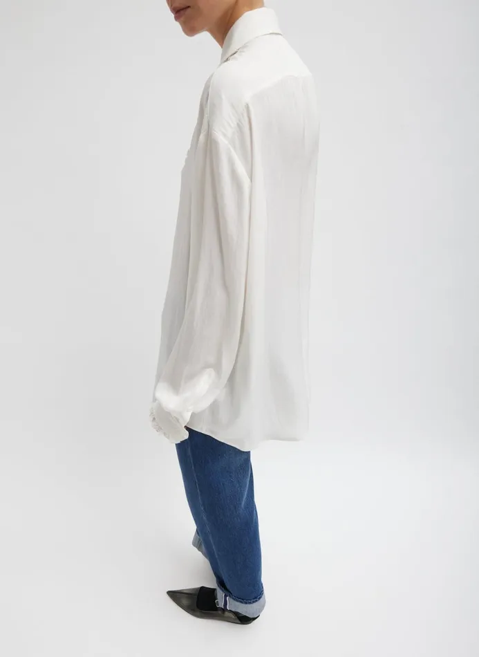 Women Tops Tibi Winter Acetate Easy Tuxedo Shirt White